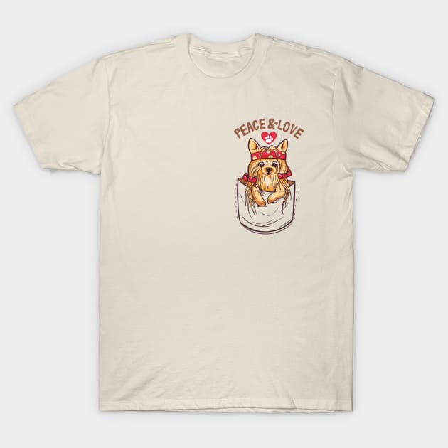 Cute Yorkie Hippie In Pocket T-Shirt by Hypnotic Highs